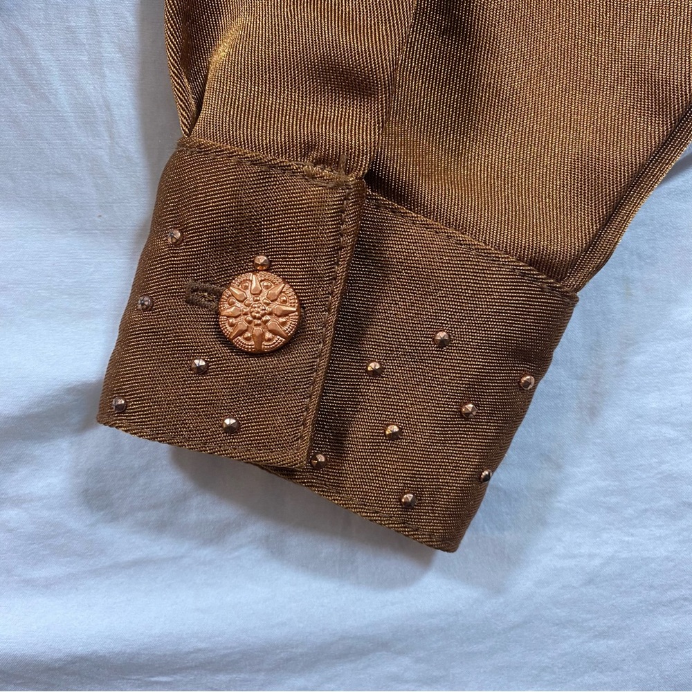 Lorraine Wardy Vintage Brown Two-Piece Suit button down jacket pant set sequins - Picture 5 of 14
